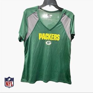 NFL TX3 Cool Green Bay Packers V-Neck Short Sleeve Game Day Tee Womens Size XL